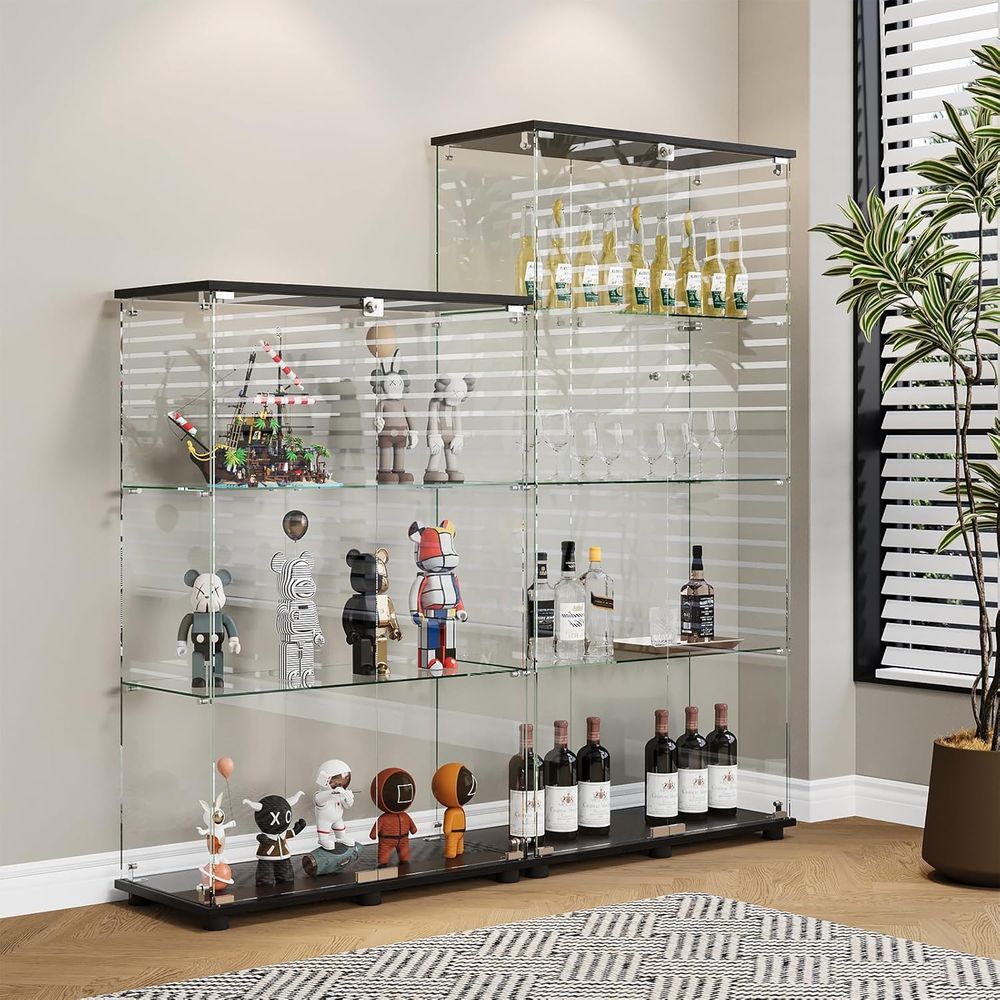 ガラス製ディスプレイキャビネット、4段ダブルドアとロック付き - Glass Cabinet Display のレビューと価格