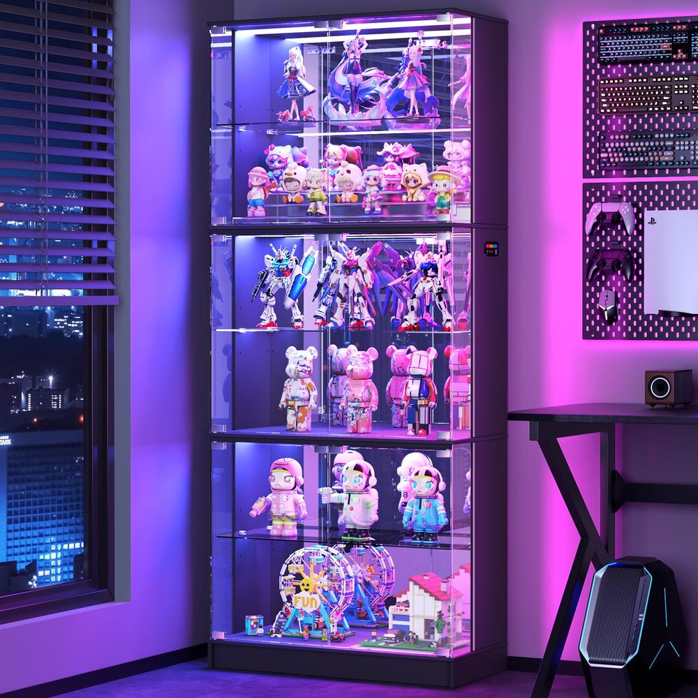 ガラス扉付きディスプレイキャビネット、6段71インチ高さのコ - Glass Cabinet Display のレビューと価格