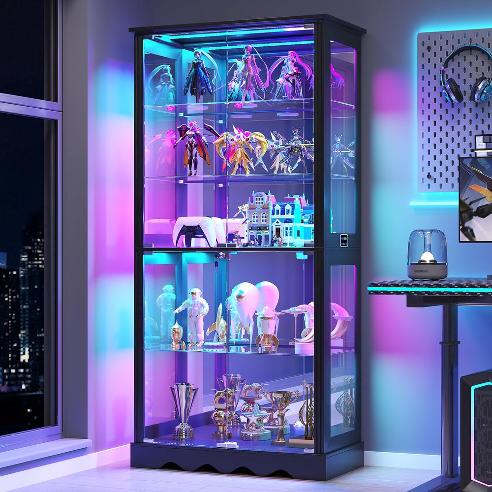 ガラス扉付きディスプレイキャビネット、6段71インチ高さのコ - Glass Cabinet Display のレビューと価格