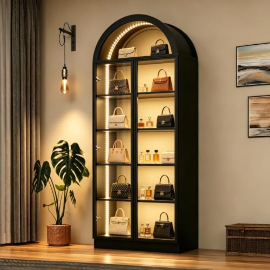 リビングルームやオフィス用のアーチ型ディスプレイキャビネット - Glass Cabinet Display のレビューと価格